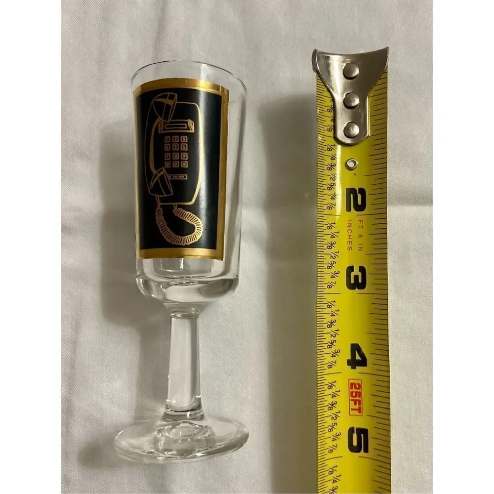 UNIQUE VINTAGE GALAXY TELEPHONE BAR GLASS C1960 Black & Gold Telephone Graphic